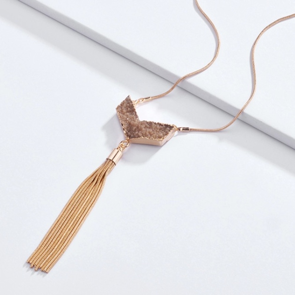 Anthropologie Long Druzy Tassel Pendant Necklace